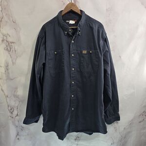Wrangler Shirt Mens XXL Black Riggs Workwear Brushpopper Button Down Thick